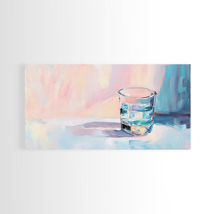 Pastel Glass Of Water Still Life Canvas Print, Minimalist Wall Art, Soft Abstract Kitchen Decor, Modern Home Decor Gift Idea