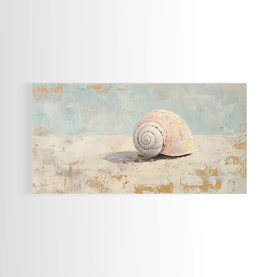 Minimal Pink Seashell Still Life Wall Art, Coastal Bathroom Decor, Beach House Canvas Print, Neutral Nautical Wall Decor, Gift For Her