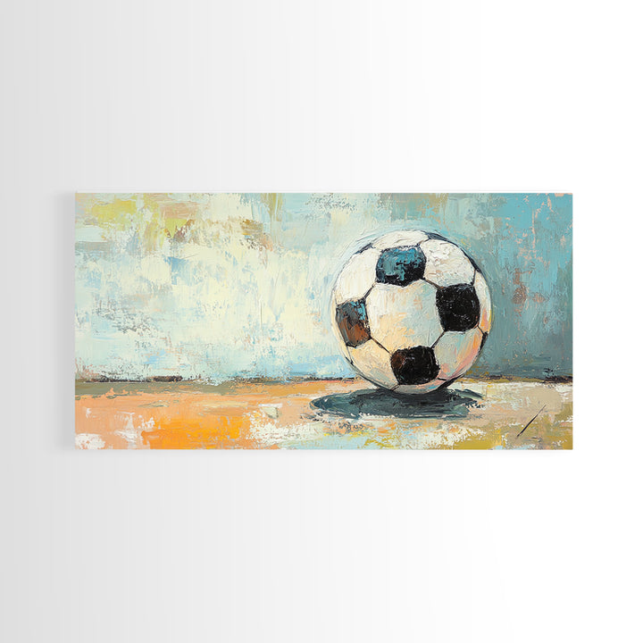 Classic Soccer Ball On Blue Abstract Background Wall Art, Sports Room Decor, Game Room Canvas Print, Gift For Him, Kids Room Art