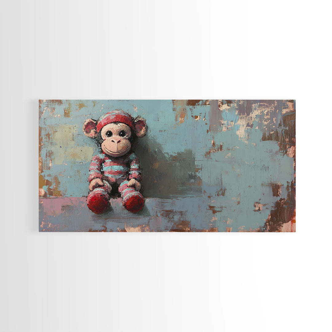 Cute Plush Monkey Toy Still Life Wall Art, Whimsical Animal Art Print, Nursery Decor And Kids Room Decor, Gift For Her, Baby Shower Gift
