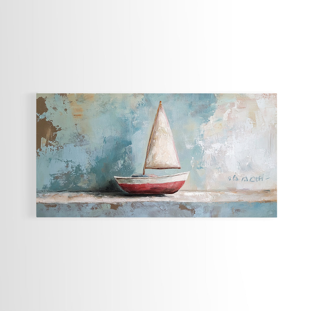 Red And White Sailboat Still Life Canvas Print, Nautical Wall Art, Coastal Home Decor, Beach House Gift And Ocean Nursery Decor
