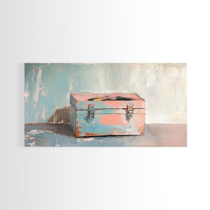 Rustic Pink And Blue Toolbox Canvas Print, Industrial Wall Art, Garage Decor, Mechanic Gift For Workshop And Office Home Decor