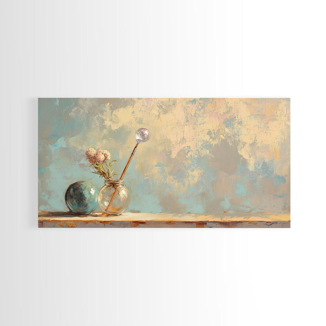 Glass Vases And Dried Flowers Wall Art, Neutral Still Life, Japandi Decor, Minimalist Wall Decor, Organic Modern Canvas Print