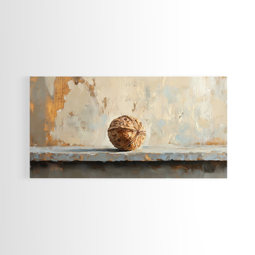 Walnut On Textured Ledge Minimalist Canvas Print, Wabi Sabi Wall Art, Neutral Wall Decor, Organic Modern Art, Earth Tone Decor
