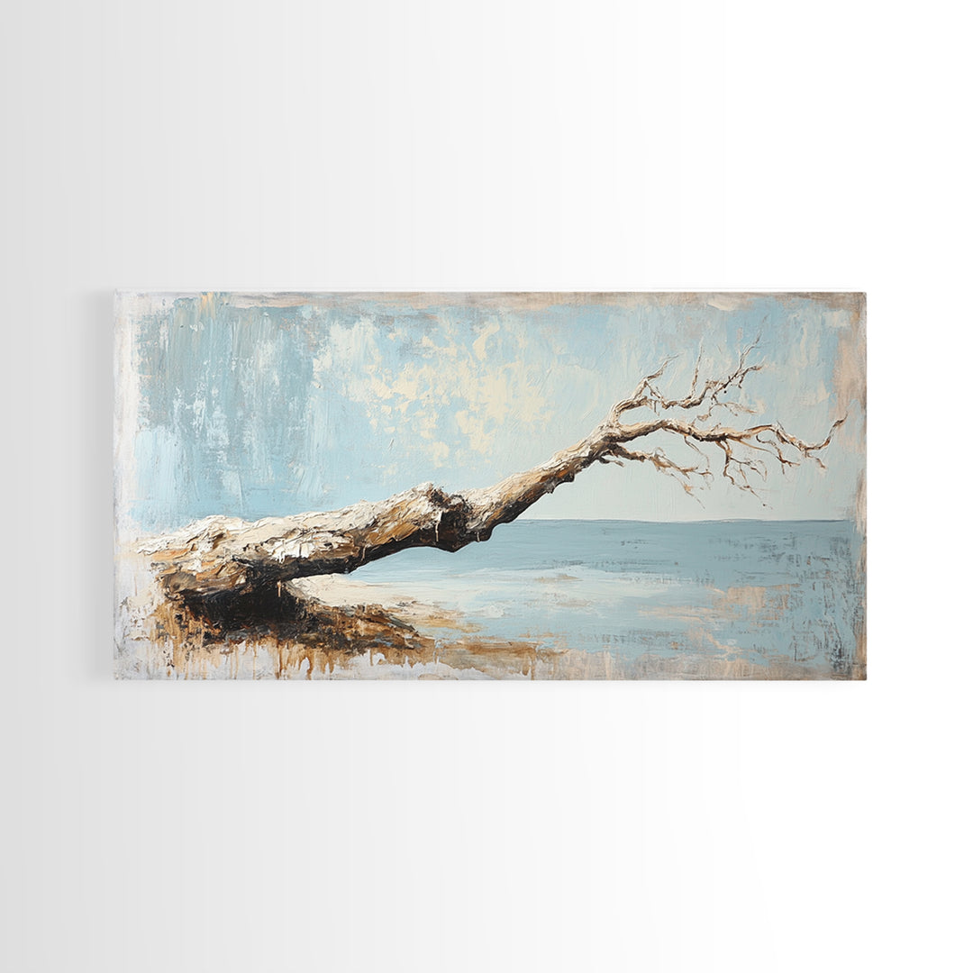 Weathered Driftwood Seascape Wall Art, Coastal Beach House Decor, Neutral Ocean Canvas Print, Rustic Nature Living Room Art Gift