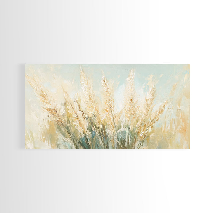 Golden Wheat Field Wall Art, Neutral Farmhouse Decor, Rustic Botanical Canvas Print, Earth Tone Above Sofa Living Room Art Gift