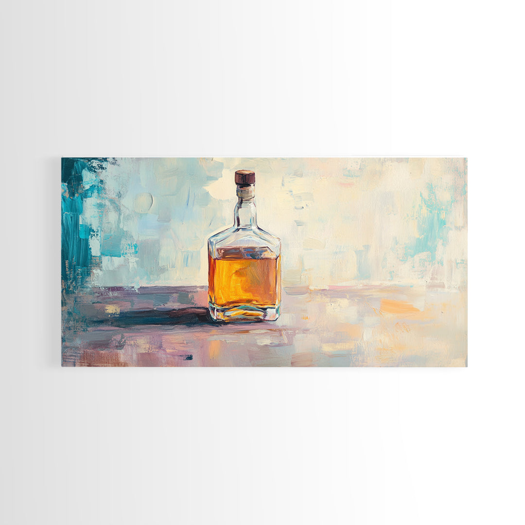 Amber Whiskey Bottle Wall Art, Modern Bar Decor, Masculine Home Office Canvas Print, Man Cave Gift For Him Living Room Wall Decor