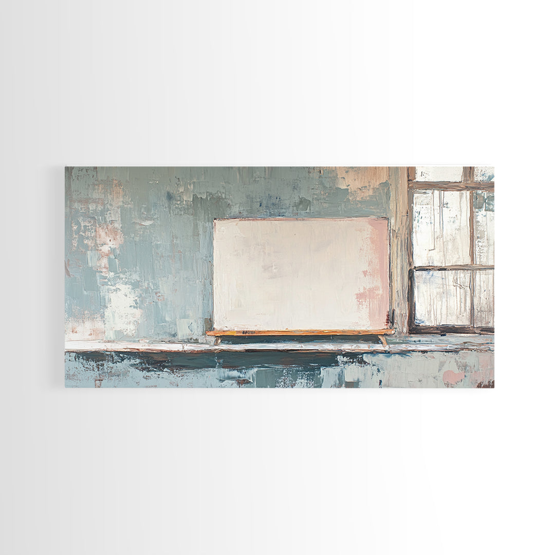 Blank Canvas By Window Wall Art, Minimalist Studio Decor, Neutral Abstract Canvas Print, Modern Office Living Room Art Gift