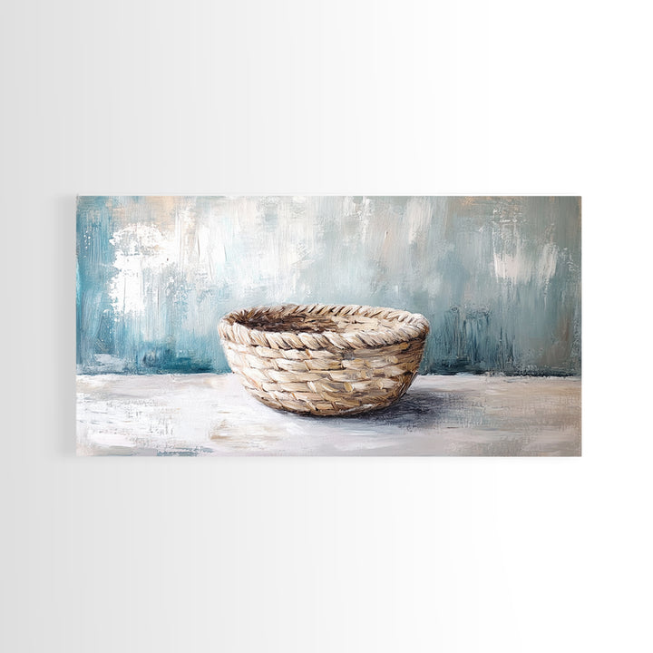 Handwoven Basket Still Life Canvas Print, Rustic Wall Art, Neutral Farmhouse Decor, Wabi Sabi Art, Cozy Kitchen Decor Gift