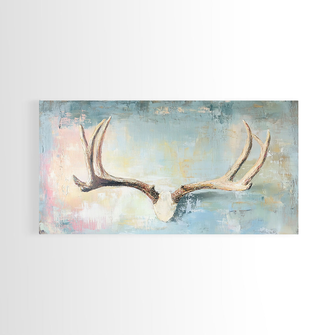 Rustic Antlers On Blue Background Wall Art, Western Wall Decor, Cabin Decor, Nature Canvas Print, Masculine Office Art Gift