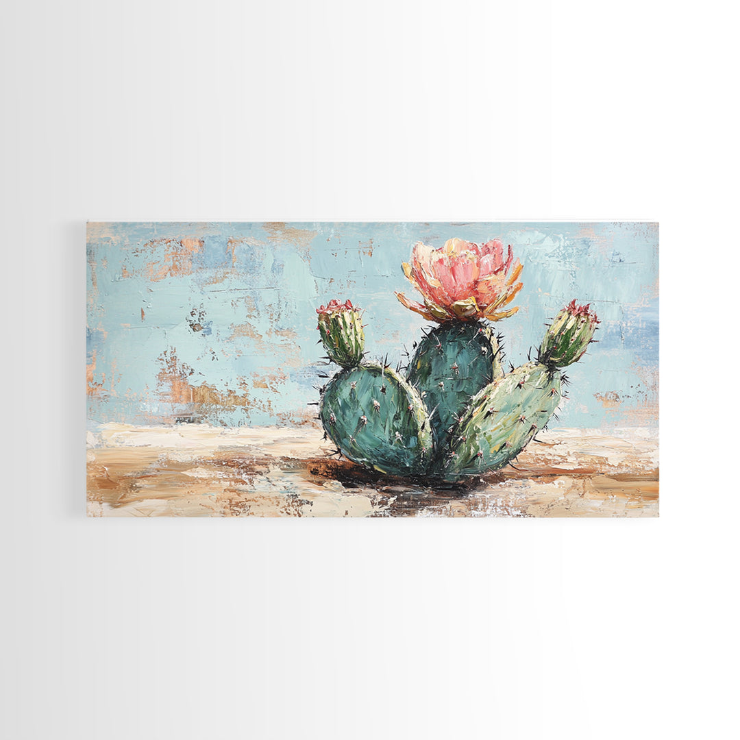 Blooming Prickly Pear Cactus Canvas Print, Desert Wall Art, Southwest Home Decor, Boho Botanical Living Room Decor Gift Idea