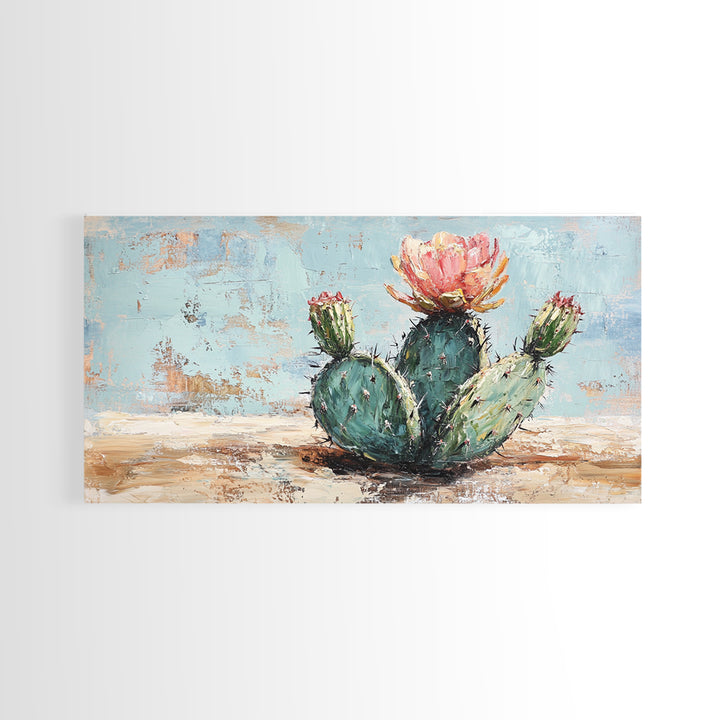Blooming Prickly Pear Cactus Canvas Print, Desert Wall Art, Southwest Home Decor, Boho Botanical Living Room Decor Gift Idea