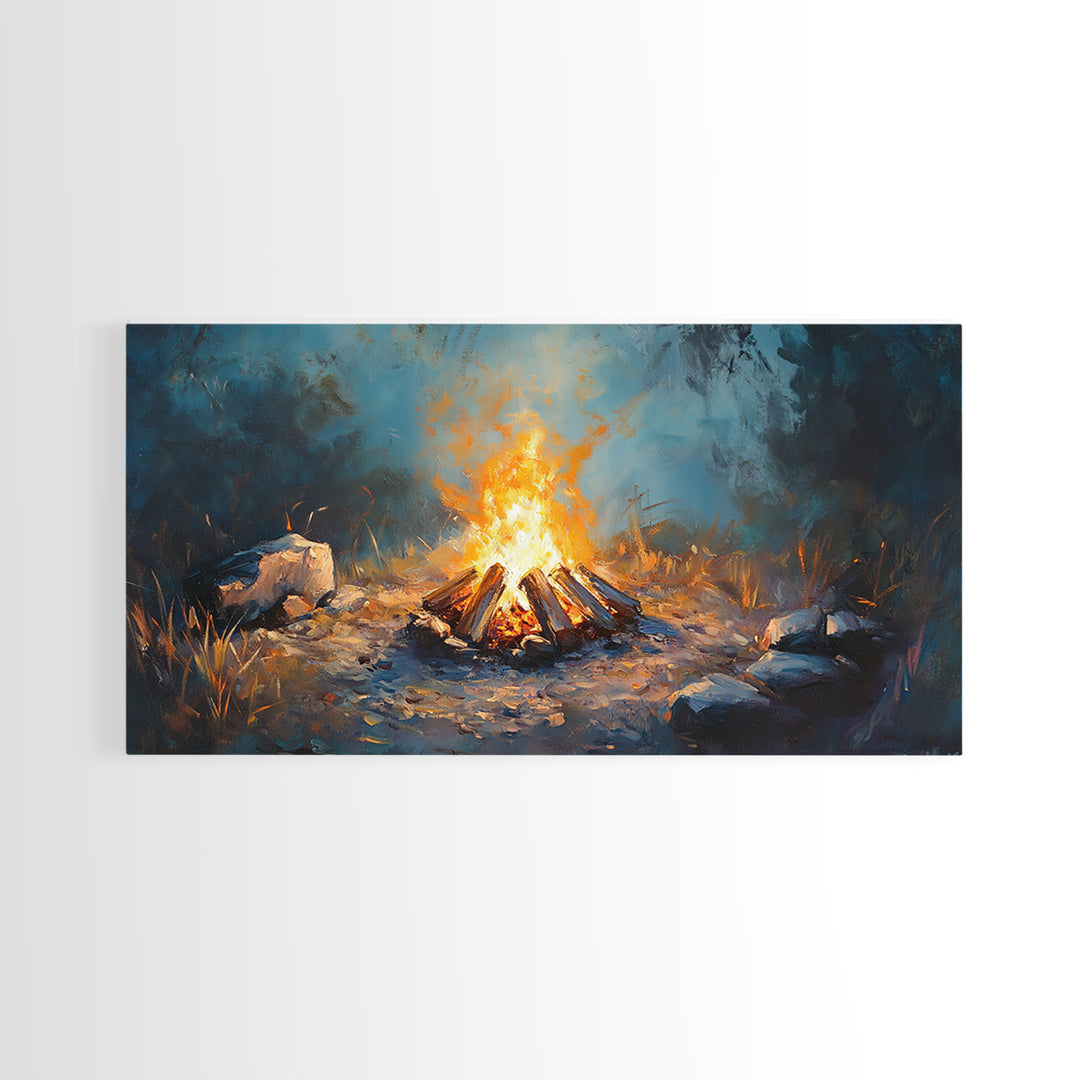 Glowing Forest Campfire Canvas Print, Cabin Wall Art, Rustic Nature Decor, Cozy Camping Gift For Him Or Outdoor Lover And Hiker