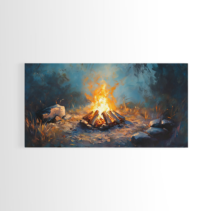 Glowing Forest Campfire Canvas Print, Cabin Wall Art, Rustic Nature Decor, Cozy Camping Gift For Him Or Outdoor Lover And Hiker