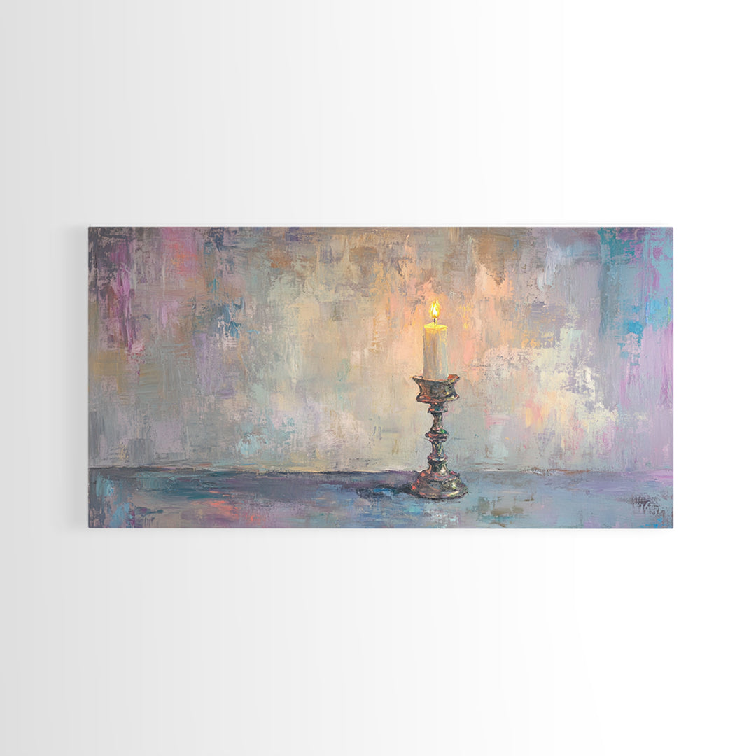 Solitary Candle In Ornate Holder Framed Canvas Print, Moody Wall Art, Dark Academia Decor, Romantic Bedroom Art Gift For Her