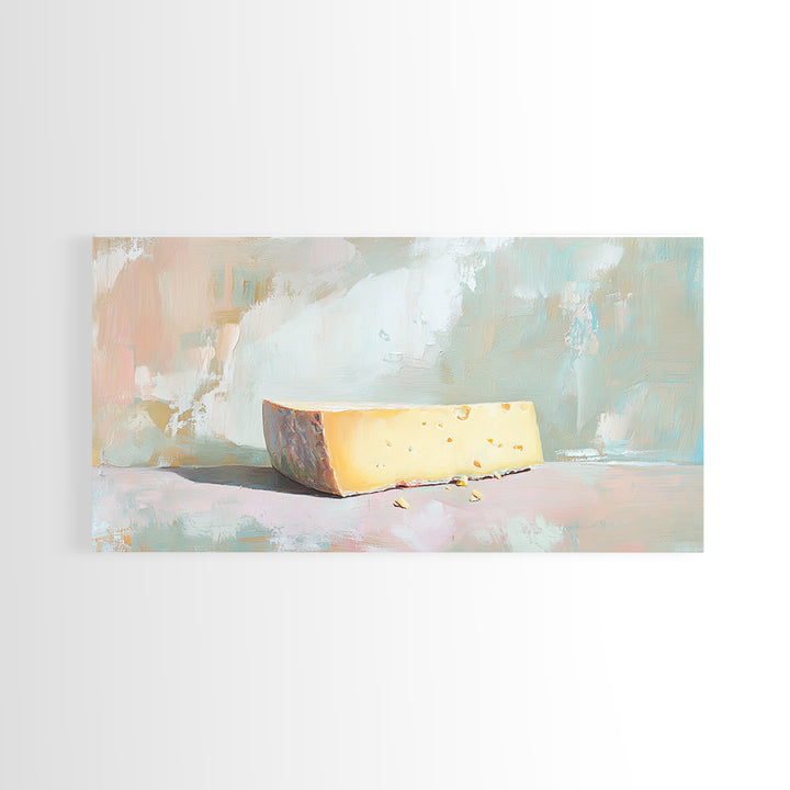 Minimal Cheese Wedge Still Life Wall Art, Pastel Kitchen Decor, Food Art Print, Modern Farmhouse Canvas, Gift For Foodie