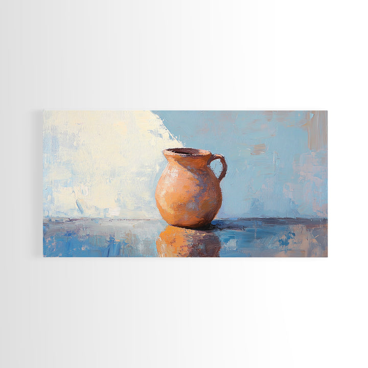 Terracotta Pitcher Still Life Canvas Print, Rustic Kitchen Wall Art, Mediterranean Decor, Neutral Wall Decor, Housewarming Gift
