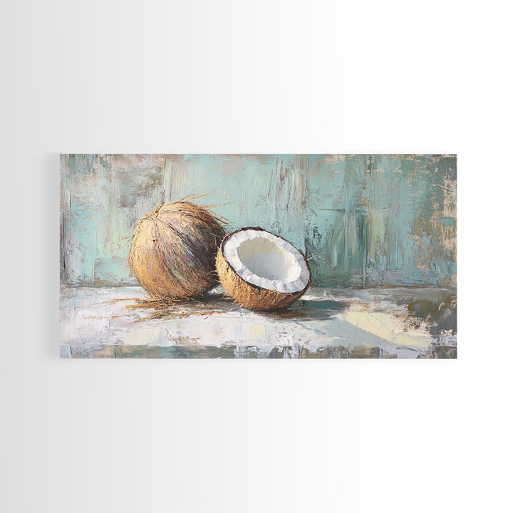 Split Coconut Still Life Wall Art, Tropical Canvas Print, Coastal Kitchen Decor, Beach House Decor, Nature Inspired Art, Gift