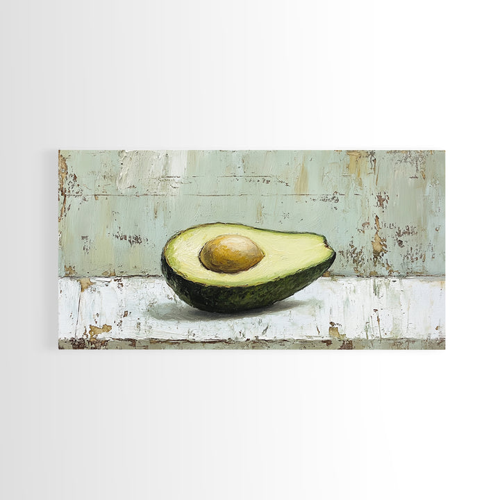 Avocado Half Still Life Canvas Print, Modern Kitchen Wall Art, Foodie Gift, Minimalist Food Art For Dining Room Decor And Home Decor