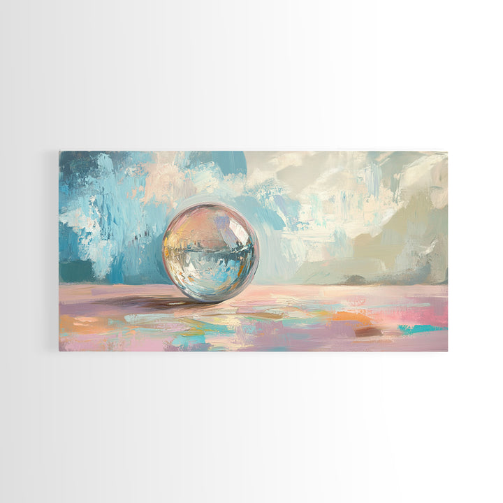 Reflective Glass Orb On Pastel Surface Wall Art, Modern Abstract Art, Minimalist Home Decor, Contemporary Office Decor Gift