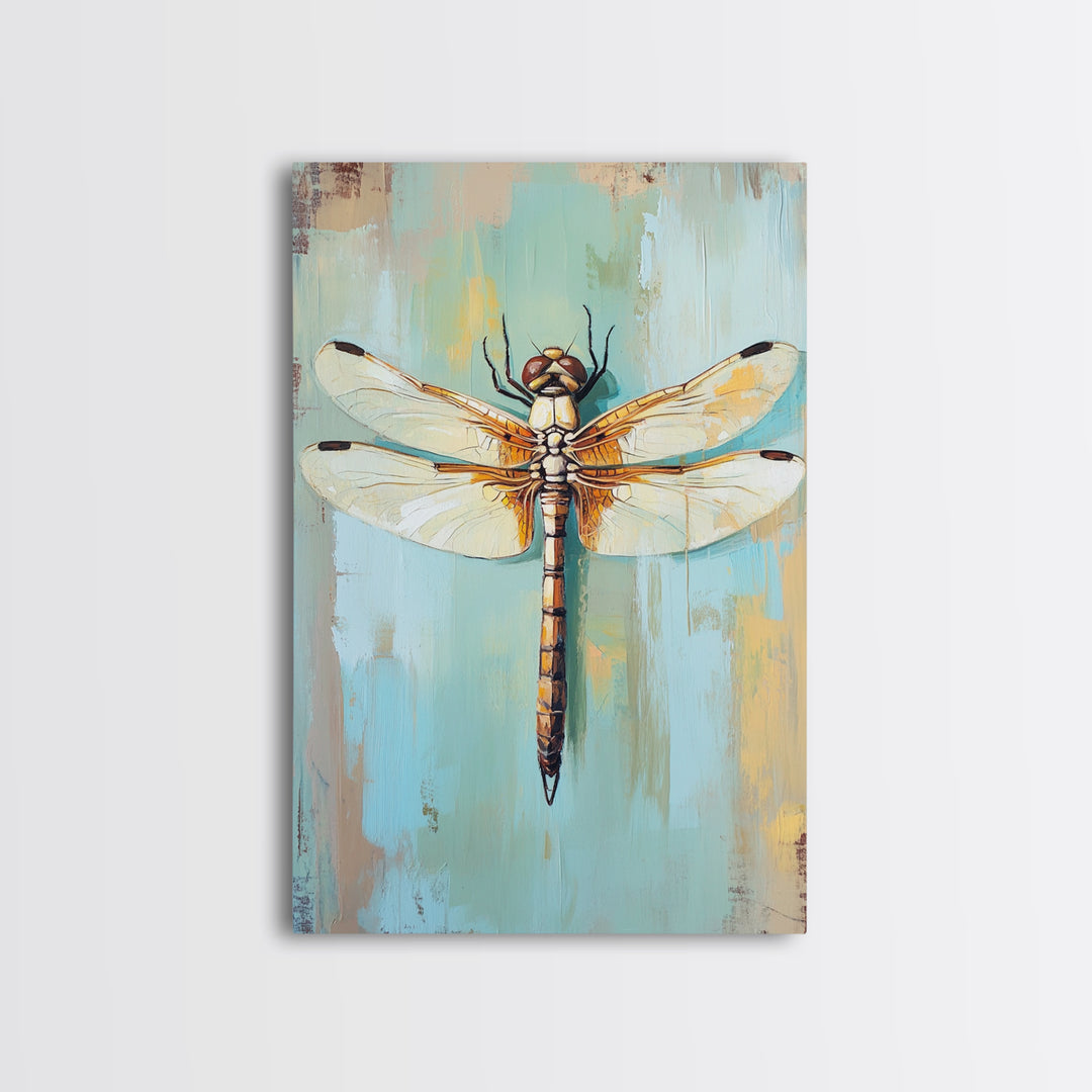 Golden Dragonfly Insect Nature Wall Art, Botanical Canvas Print, Garden Decor, Wildlife Art Print, Modern Nature Lover Gift