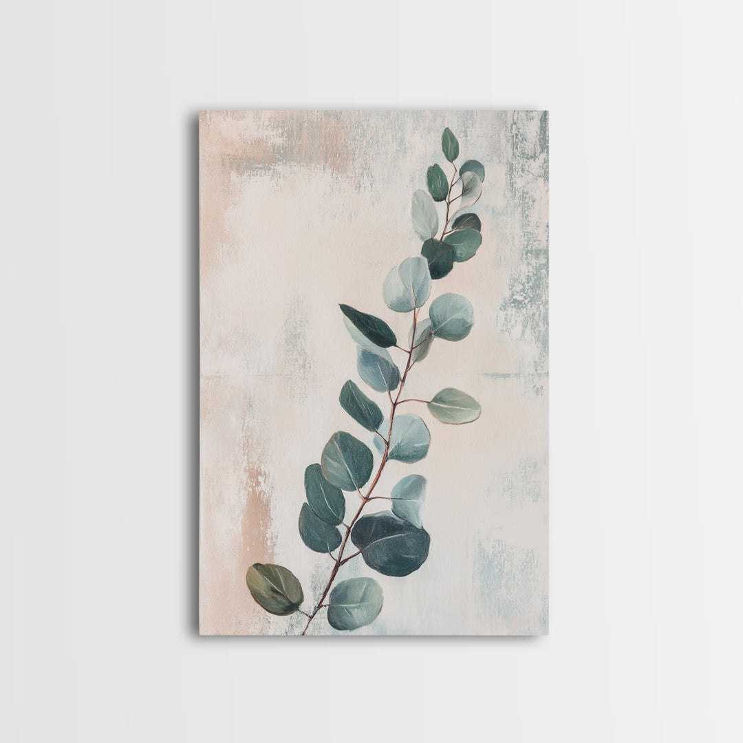Soft Eucalyptus Branch Botanical Wall Art, Sage Green Minimalist Print, Neutral Home Decor, Japandi Nature Art For Bedroom