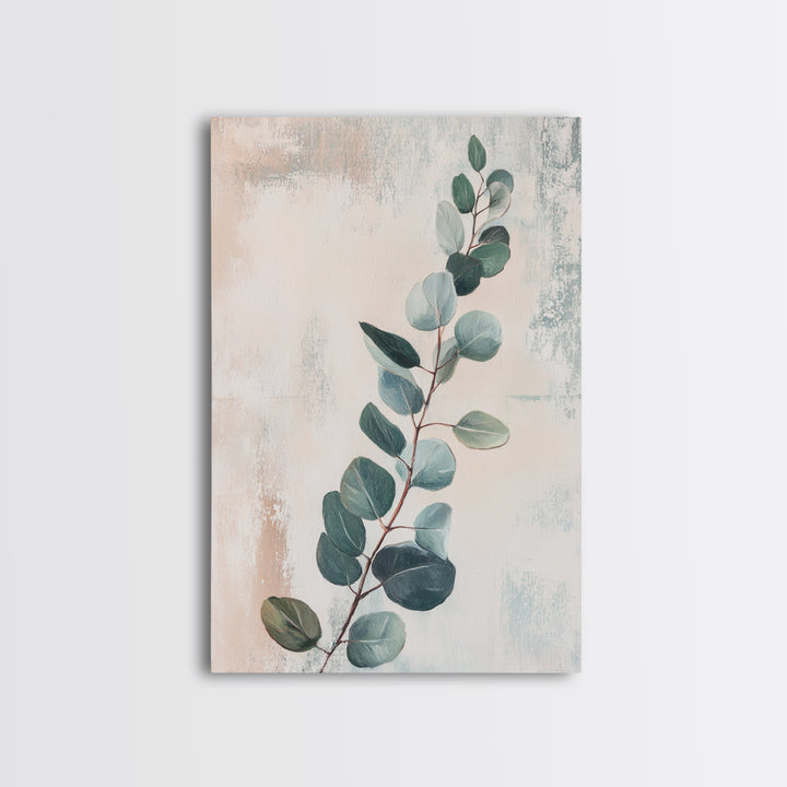 Soft Eucalyptus Branch Botanical Wall Art, Sage Green Minimalist Print, Neutral Home Decor, Japandi Nature Art For Bedroom