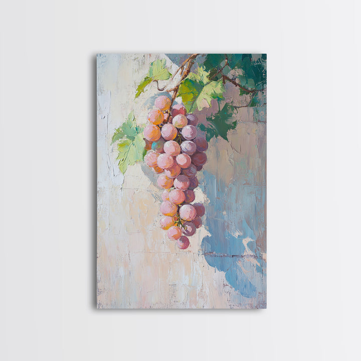 Blush Pink Grapes Hanging On Vine Wall Art, Vineyard Canvas Print, Wine Country Kitchen Decor, Soft Coastal Farmhouse Art
