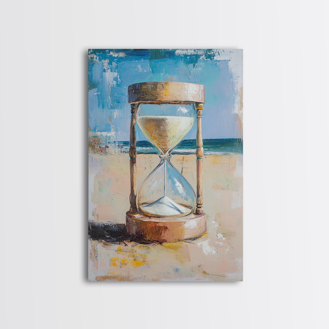 Beach Hourglass With Blue Sea Canvas Print, Coastal Wall Art, Ocean Decor, Seascape Painting, Living Room Wall Decor, Beach House Decor