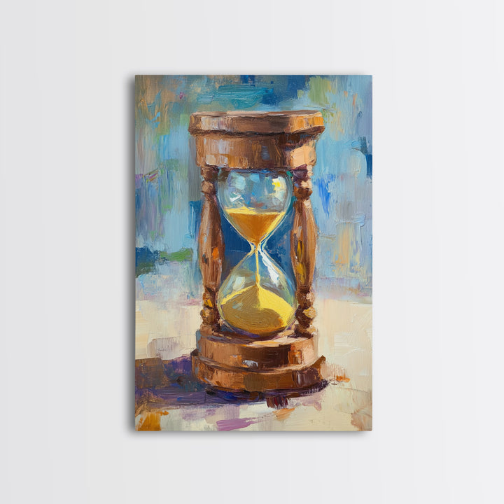 Wooden Hourglass With Golden Sand Framed Canvas Print, Modern Wall Art, Rustic Home Decor, Office Decor, Housewarming Gift