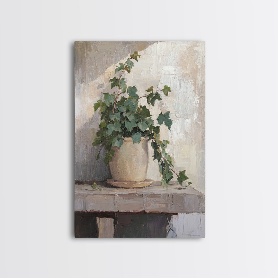 Trailing Ivy Plant In Ceramic Pot Canvas Print, Botanical Wall Art, Neutral Home Decor, Minimalist Art, Living Room Decor