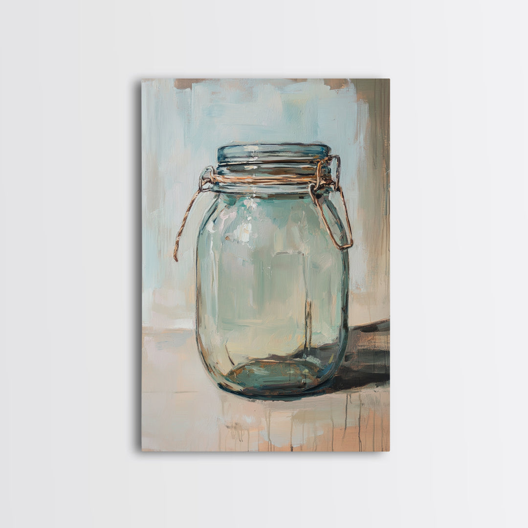 Empty Glass Mason Jar Framed Canvas Print, Minimalist Wall Art, Farmhouse Decor, Kitchen Wall Art, Modern Rustic Decor, Housewarming Gift