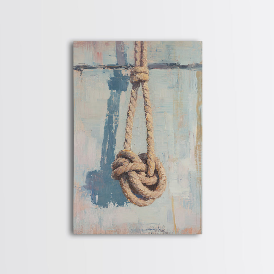 Nautical Rope Knot On Weathered Blue Wall Art, Coastal Home Decor, Sailboat Inspired Maritime Print, Beach House Gift For Him