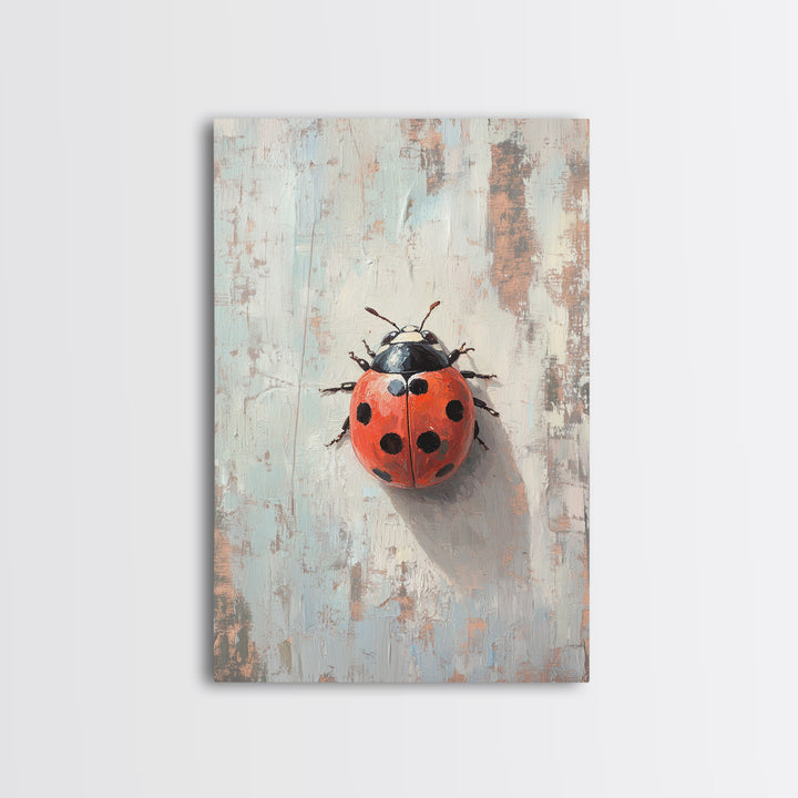 Bright Red Ladybug On Textured Wood Wall Art, Whimsical Animal Art Print, Nature Inspired Decor, Cute Nursery Gift, Garden Lover Decor