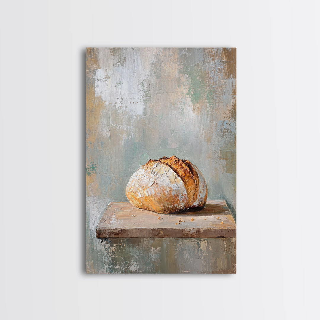 Crusty Artisan Bread Loaf Canvas Print, Rustic Kitchen Wall Art, Bakery Decor, Neutral Farmhouse Art Print, Gift For Baker