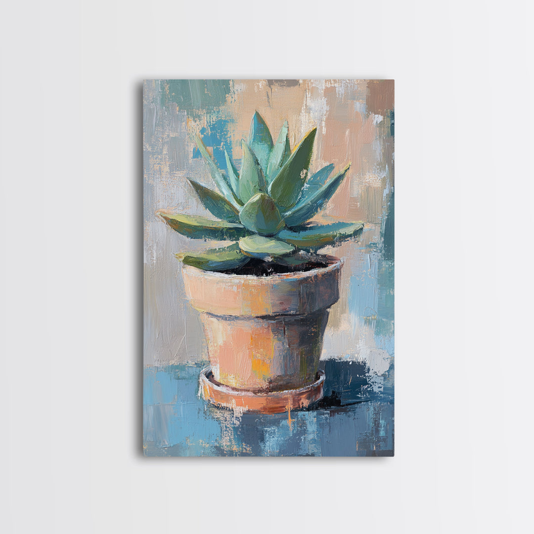 Potted Succulent Plant Wall Art, Botanical Canvas Print, Desert Home Decor, Modern Farmhouse Living Room Green Wall Decor Gift