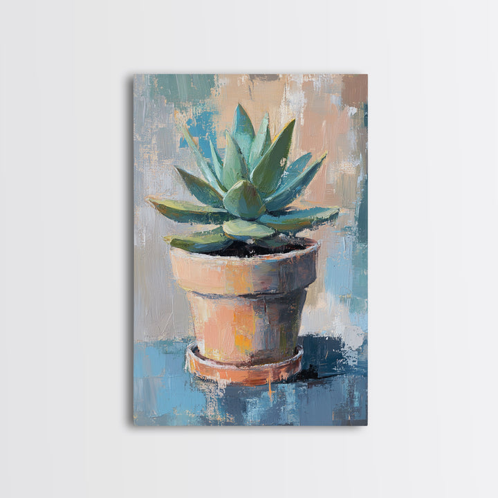 Potted Succulent Plant Wall Art, Botanical Canvas Print, Desert Home Decor, Modern Farmhouse Living Room Green Wall Decor Gift