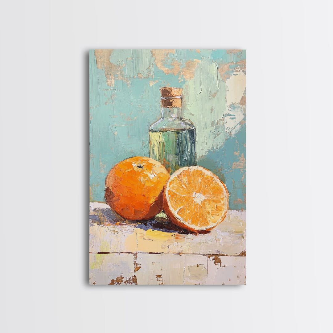 Orange Citrus Still Life Canvas Print, Kitchen Wall Art, Fruit Painting, Mediterranean Decor, Food Lover Gift, Home Decor