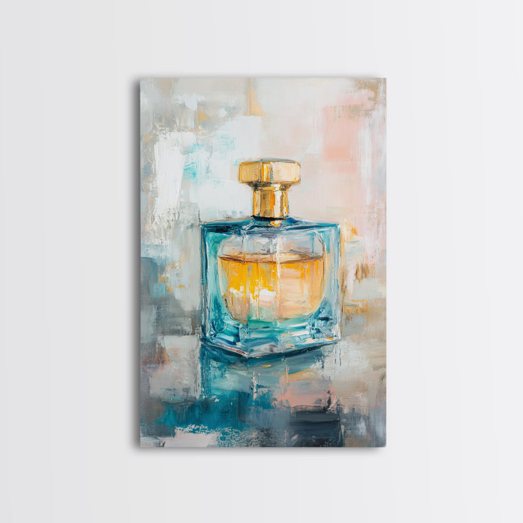 Turquoise Glass Perfume Bottle Wall Art, Chic Vanity Decor, Feminine Bathroom Art Print, Modern Glam Gift For Her, Home Decor