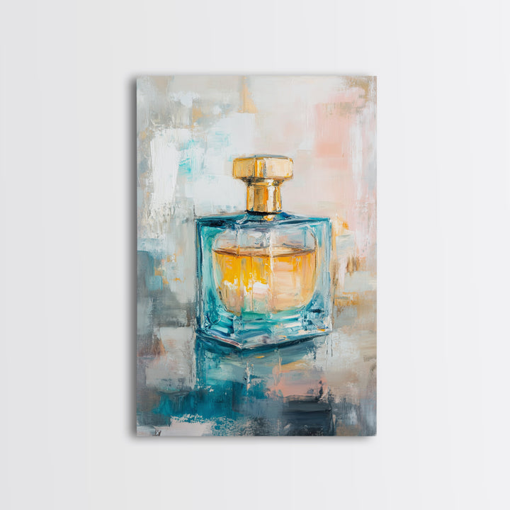 Turquoise Glass Perfume Bottle Wall Art, Chic Vanity Decor, Feminine Bathroom Art Print, Modern Glam Gift For Her, Home Decor