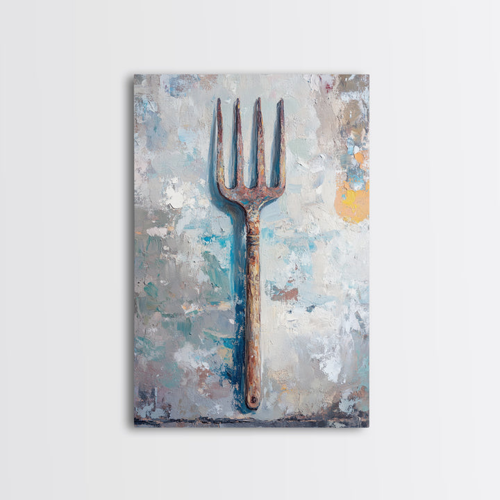 Rusty Garden Fork Still Life Wall Art, Farmhouse Kitchen Decor, Rustic Wall Decor, Industrial Art Print, Unique Housewarming Gift