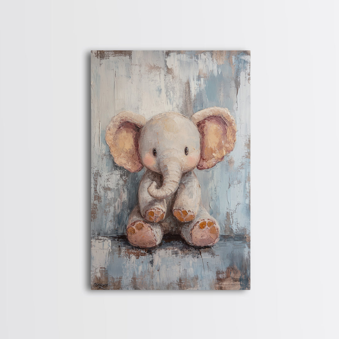 Sweet Baby Elephant Nursery Wall Art, Whimsical Animal Canvas Print, Kids Room Decor, Safari Nursery Gift For Baby Shower
