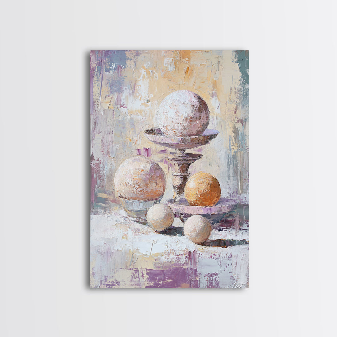 Textured White And Orange Spheres Canvas Print, Abstract Still Life Wall Art, Modern Neutral Decor For Living Room Gift For Her