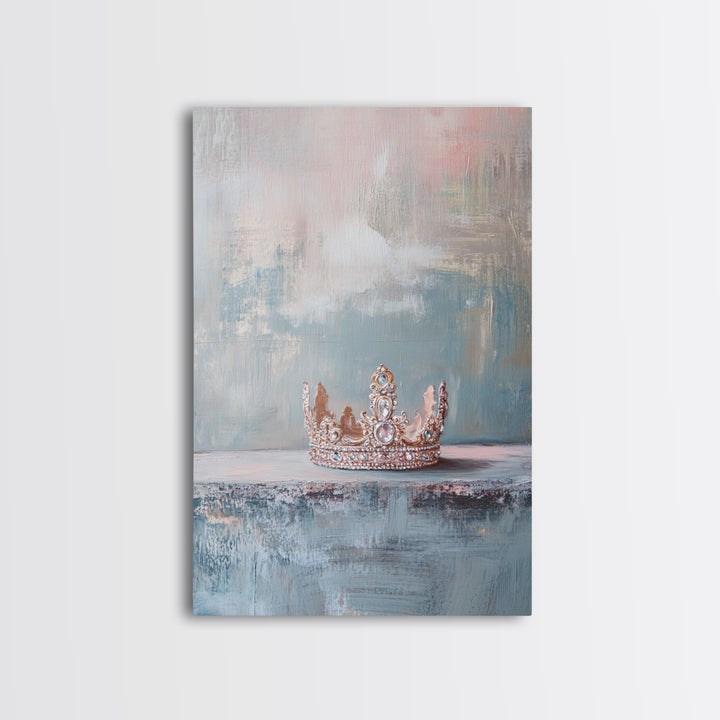 Jeweled Princess Crown Still Life Framed Canvas Print, Luxury Feminine Wall Art, Glam Bedroom Decor, Romantic Gift For Her