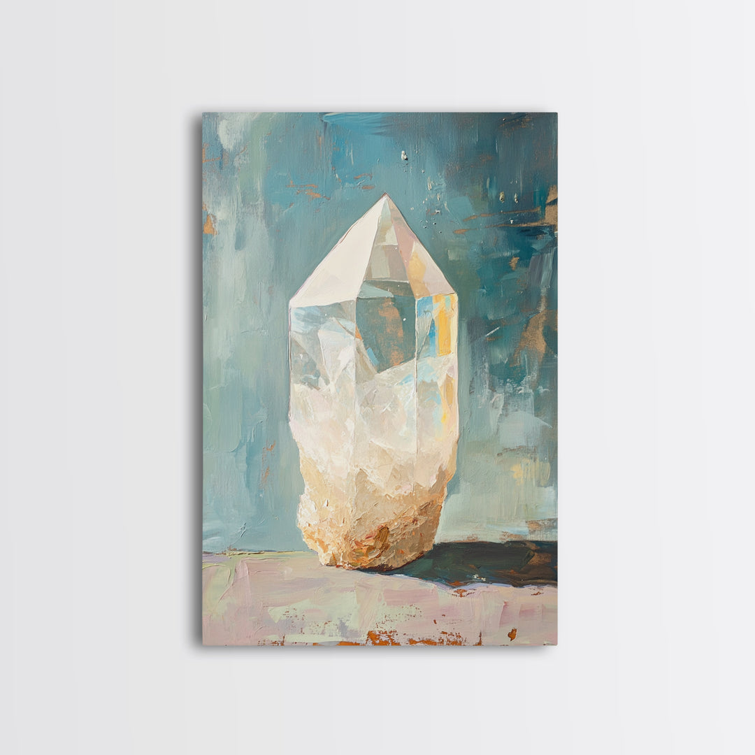 Glowing Crystal Quartz Still Life Wall Art, Spiritual Gemstone Canvas Print, Boho Home Decor, Mystical Gift For Her, Living Room Decor