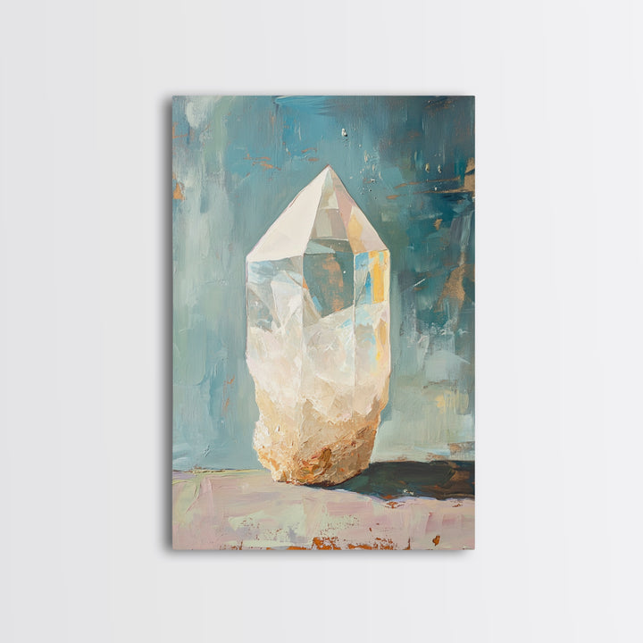Glowing Crystal Quartz Still Life Wall Art, Spiritual Gemstone Canvas Print, Boho Home Decor, Mystical Gift For Her, Living Room Decor