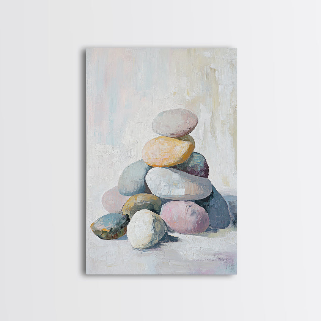 Stacked Pastel Stones Canvas Print, Zen Spa Wall Art, Neutral Bathroom Decor, Minimalist Wall Art, Calming Home Decor Gift