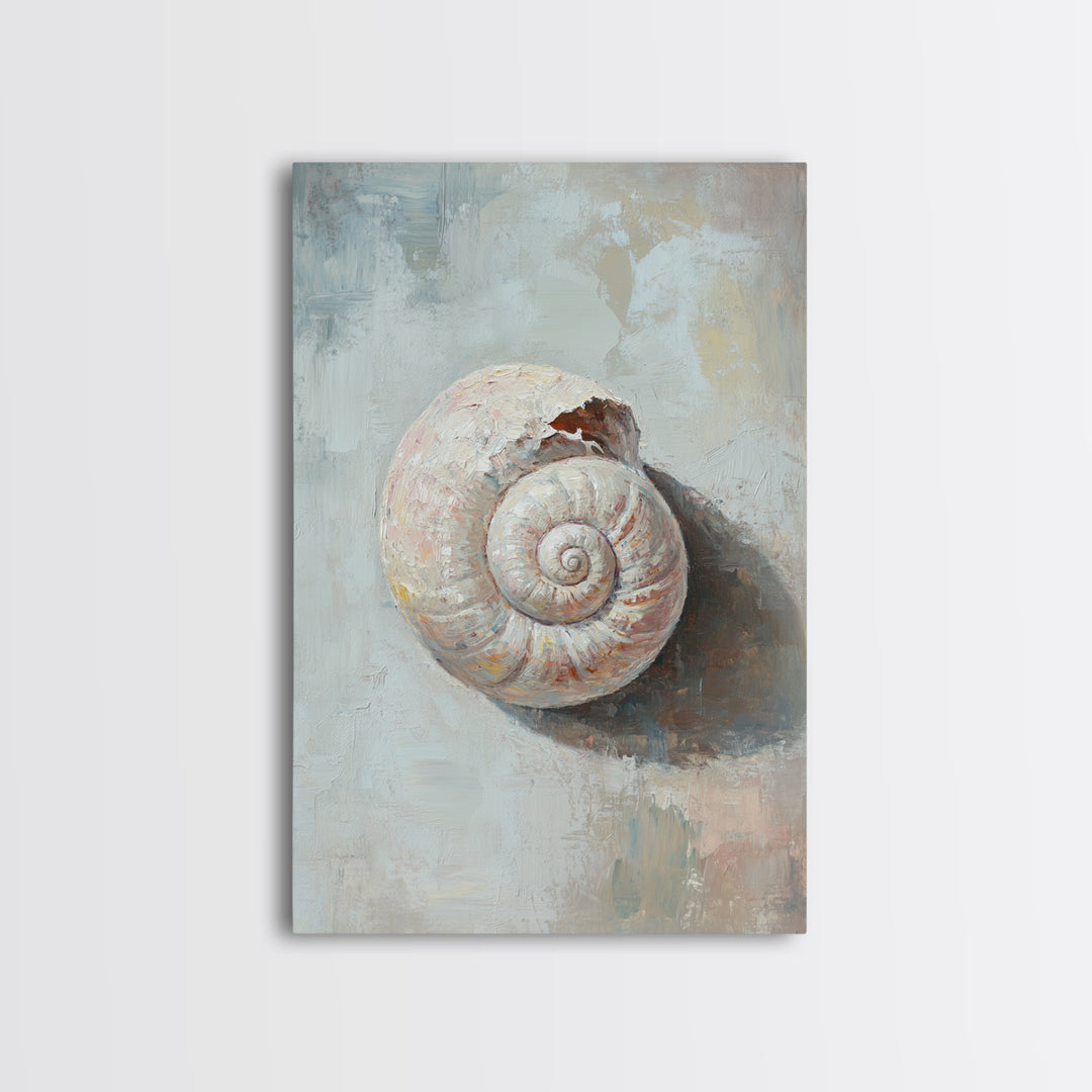 Textured Seashell Still Life Framed Canvas Print, Coastal Wall Art, Beach House Decor, Nautical Bathroom Wall Decor, Ocean Art