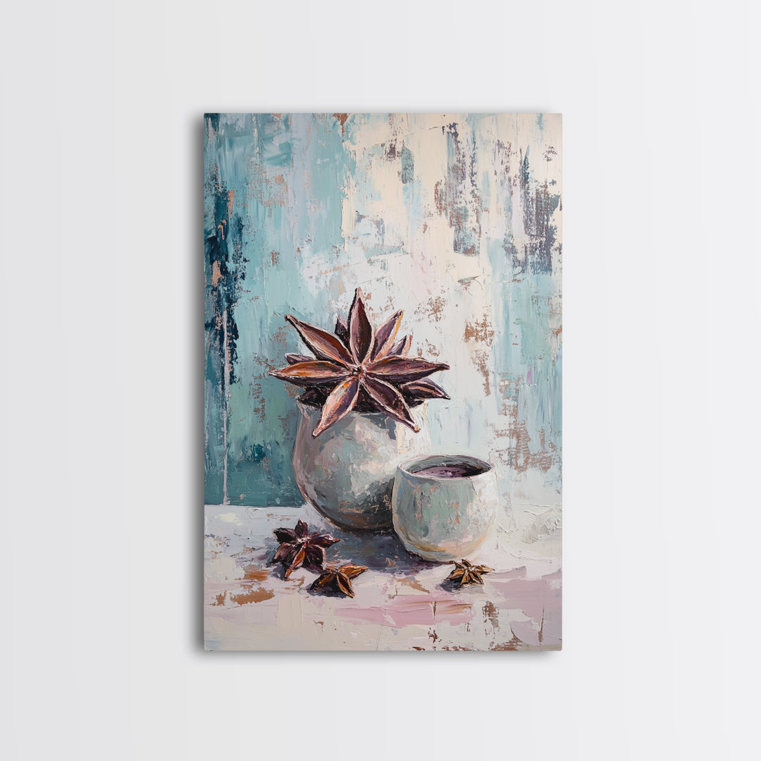 Star Anise And Ceramic Cup Spice Wall Art, Cozy Kitchen Decor, Rustic Food Still Life Canvas Print, Housewarming Gift For Her