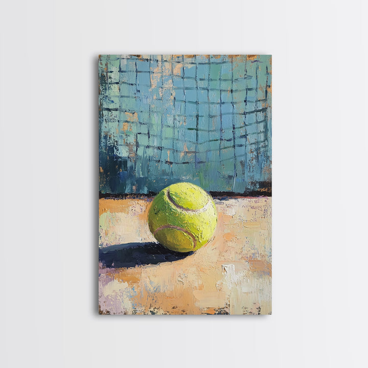 Bright Tennis Ball By Court Net Wall Art, Sports Room Decor, Game Room Art Print, Athletic Gift For Him, Home Gym Decor, Office Decor